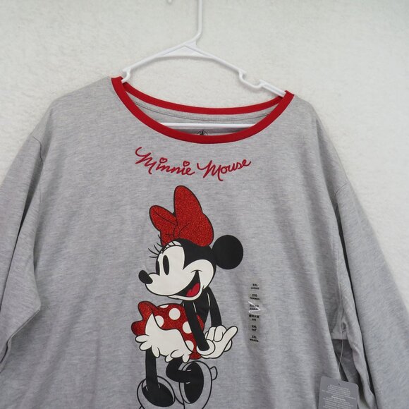 Disney Minnie Mouse T Shirt Womens Size XXL Long Sleeve Gray Red New - Picture 2 of 9